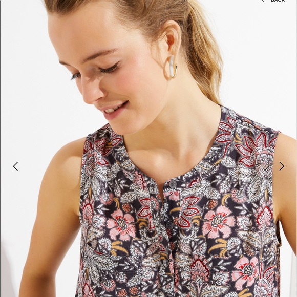 LOFT Tops Loft Petite Paisley Henley Mixed Media Shell Top Poshmark